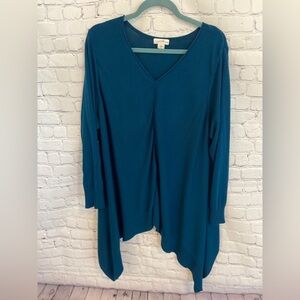 2X Turquoise Blue Flowy Long Sleeve Blouse.